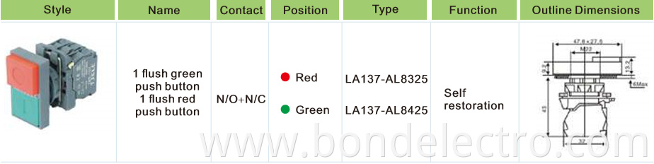 Xb5al8325 مفتاح ضغط مزدوج الرأس
